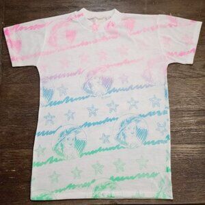 Rare HTF Vintage 90s Disney Little Mermaid Neon Graphic T-shirt Girls size 4